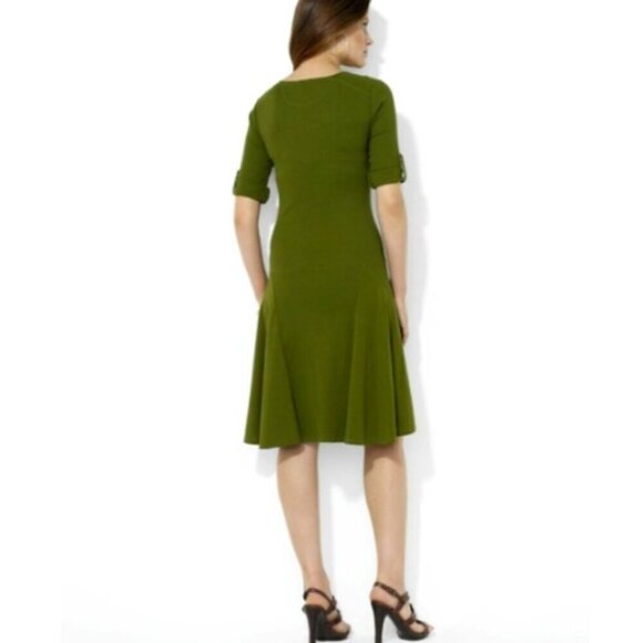 Lauren Ralph Lauren Fit+Flare Button Front 1/2 Sleeve Henley Dress S Green #350F - Picture 3 of 9
